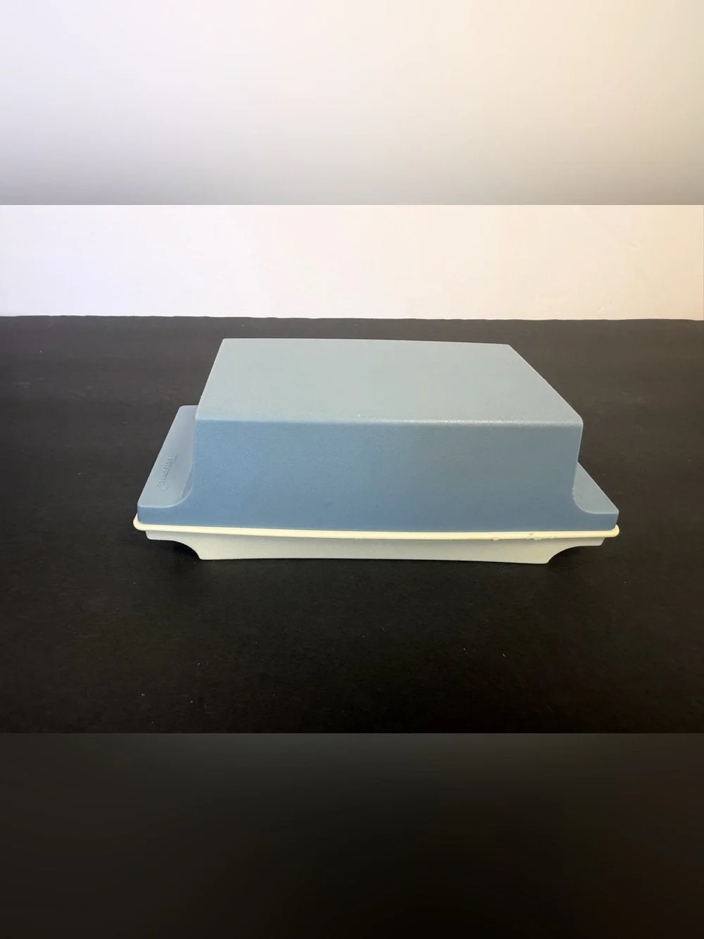 Vintage Tupperware 1512-3 Butter Dish Covered Container Blue & White Made in USA